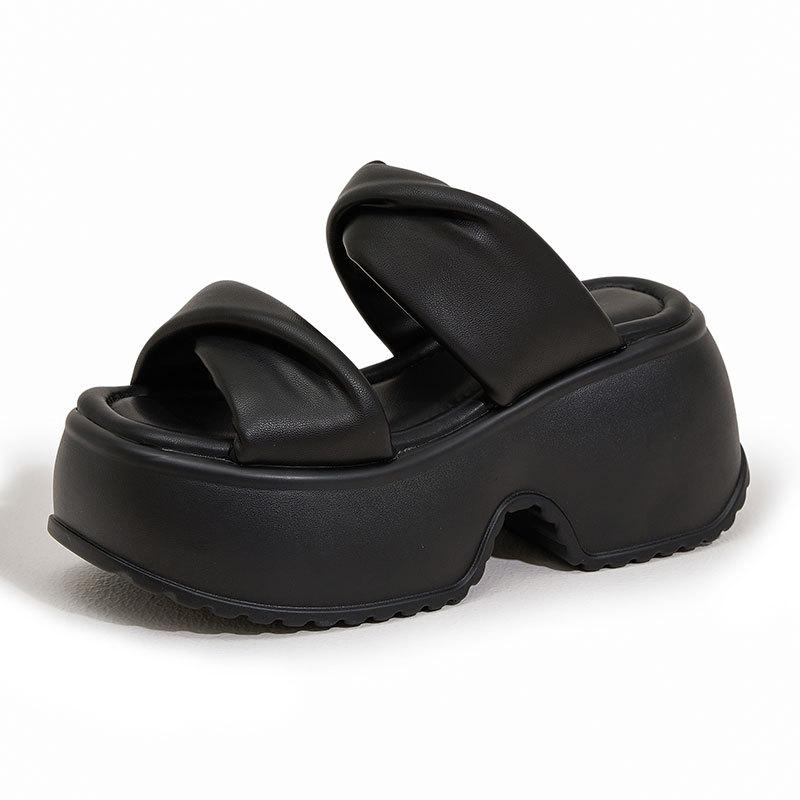 

Женские сандалии на платформе 2025 лето новая мода уличная обувь обувь-маффины мягкая кожа универсальные с увеличением роста римские крутые шлепанцы 39