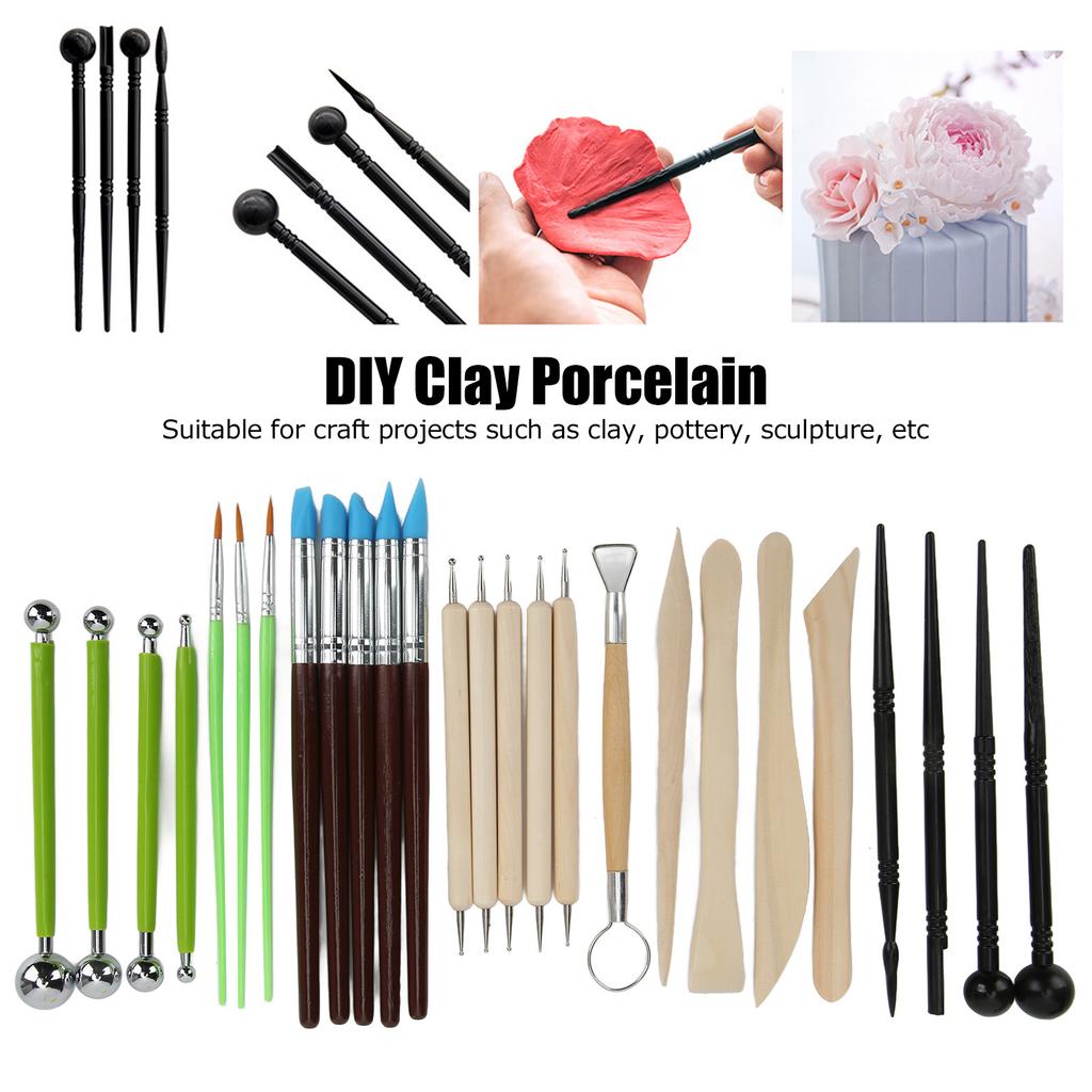 28 Pcs Polymer Clay Tools Clay Carving Knife Pill Stick Hook Line Brush Hand Silicone Point Drill Pen Set