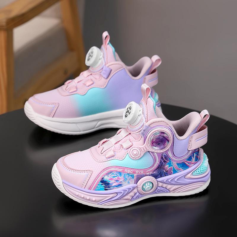 Girls Autumn 2025 New Lightweight Leather Waterproof Children's Sneakers Medium and Older Girls Rotating Buckle Running Shoes