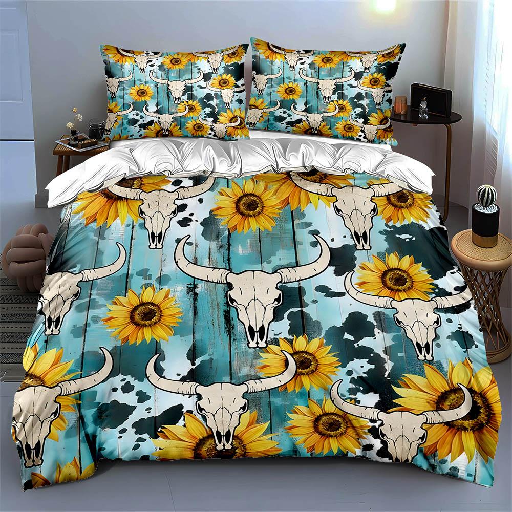 Sunflowers Skulls Woodgrain Bedding Duvet Cover Sets Duvet Covers Pillowcases Gifts (1 * Duvet Cover 2 * Pillowcases, Without Duvet Insert)