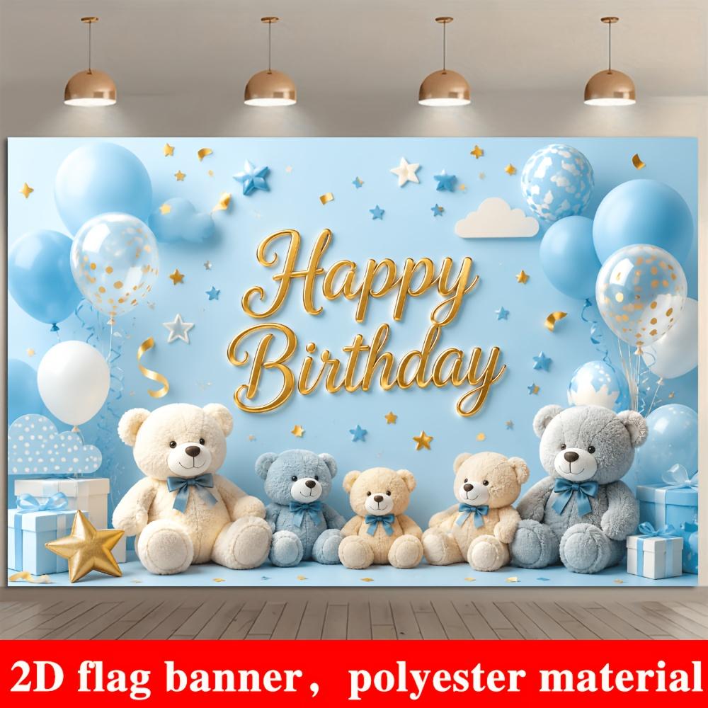 Teddy bear-themed birthday celebration background, suitable for family gatherings and party decorations