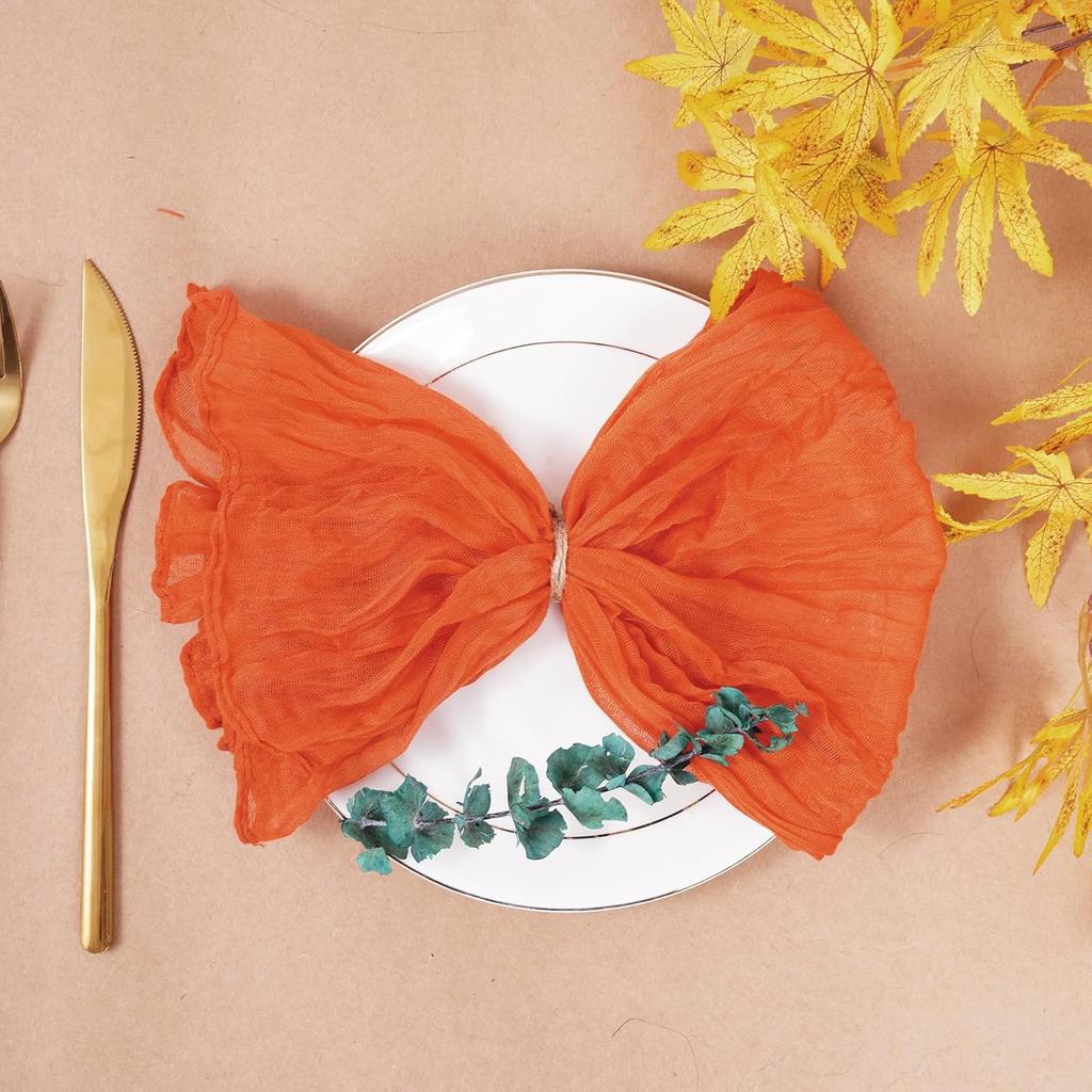 Nydotd 6pcs Fall Cheesecloth Napk Thanksgiving Boho Dinner Napk Wrinkled Rustic Linen Table Decorative Cloth Napk for Wedding Party Baby Shower