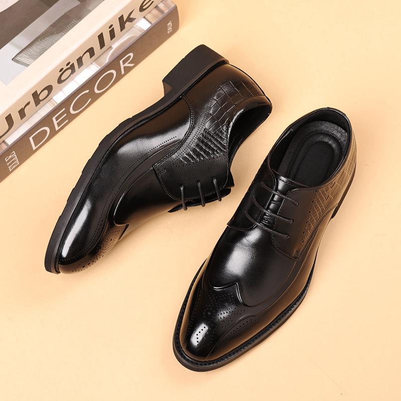 Fashion Brand Business Dress Shoes Men's Genuine  Leather  Square Toe British Lace-Up Breathable Derby Shoes for Men Classic Style