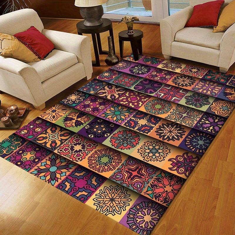 Bohemian Patchwork Printed Polyester Chair Mat, Non-Slip Water Absorbent Floor Rug, Large Area  Crystal Velvet for Home