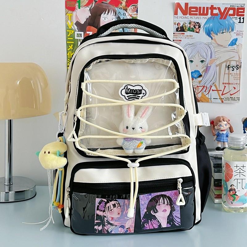 Japanese Stylish Transparent Backpack For High School Students With Large Capacity And Geometric Pattern