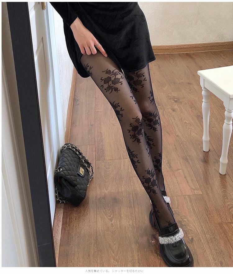 Women Fashion Rose Pattern Tight Lace Pantyhose Sexy See-through Stockings Body Stockings for Wome Sheer Pantyhose