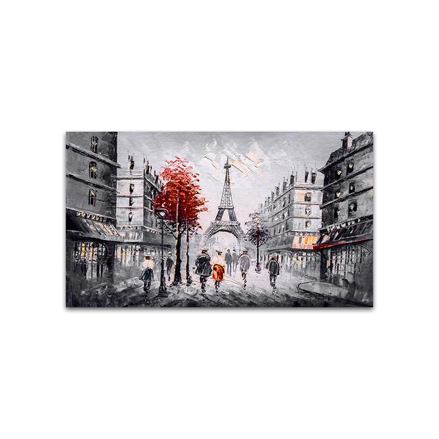 Abstract Black White Paris City Street Landscape Oil Painting Print Poster on Canvas Mural Wall Art for Living Room Home Decor