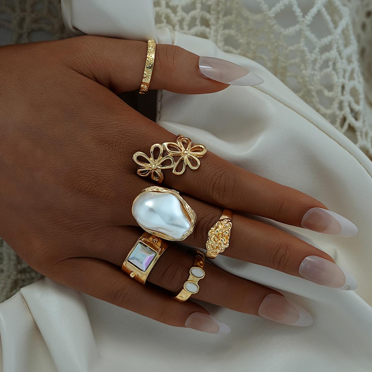 

IF ME 6 Piece Eco Friendly Alloy Irregular Flower Ring Set Gold Jewelry Women Trendy Daily Party Accessory Gift