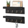 2 Pack Farmhouse Wooden Key Holder, Shelf with Hooks, Coat Rack Wall Mount, for Entryway, Bathroom, Kitchen (Black)