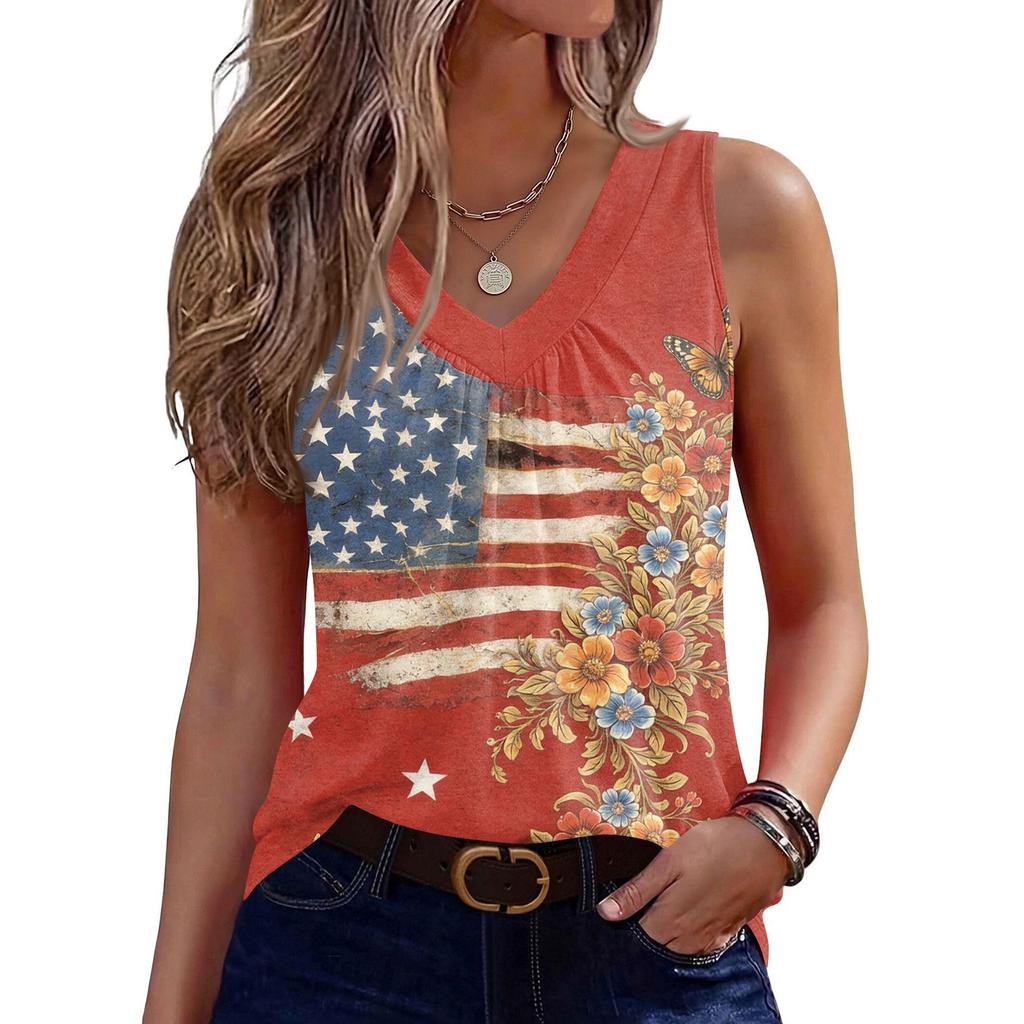 Womens Tank Tops Sleeveless Loose Fit Tops V Neck Pleated Shirts Basic Tees