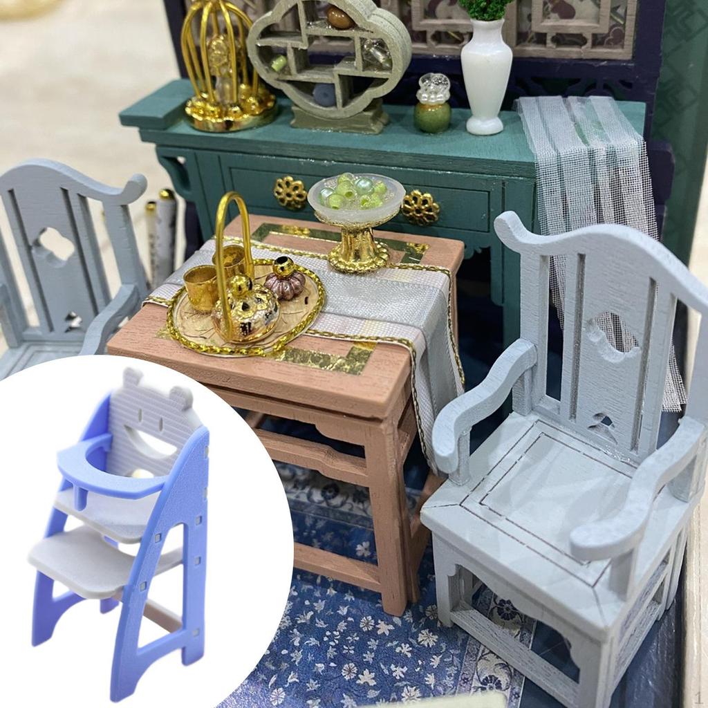 Dollhouse High Chair 1/12 Scale Adorable Realistic Doll House Accessories Furniture Model for
