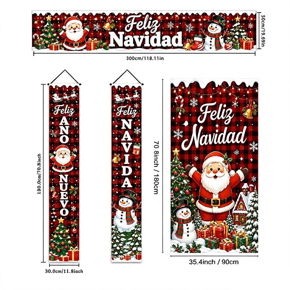 Snowman Design Christmas Door Banner Polyester Material Christmas Porch Banner Front Door Decor