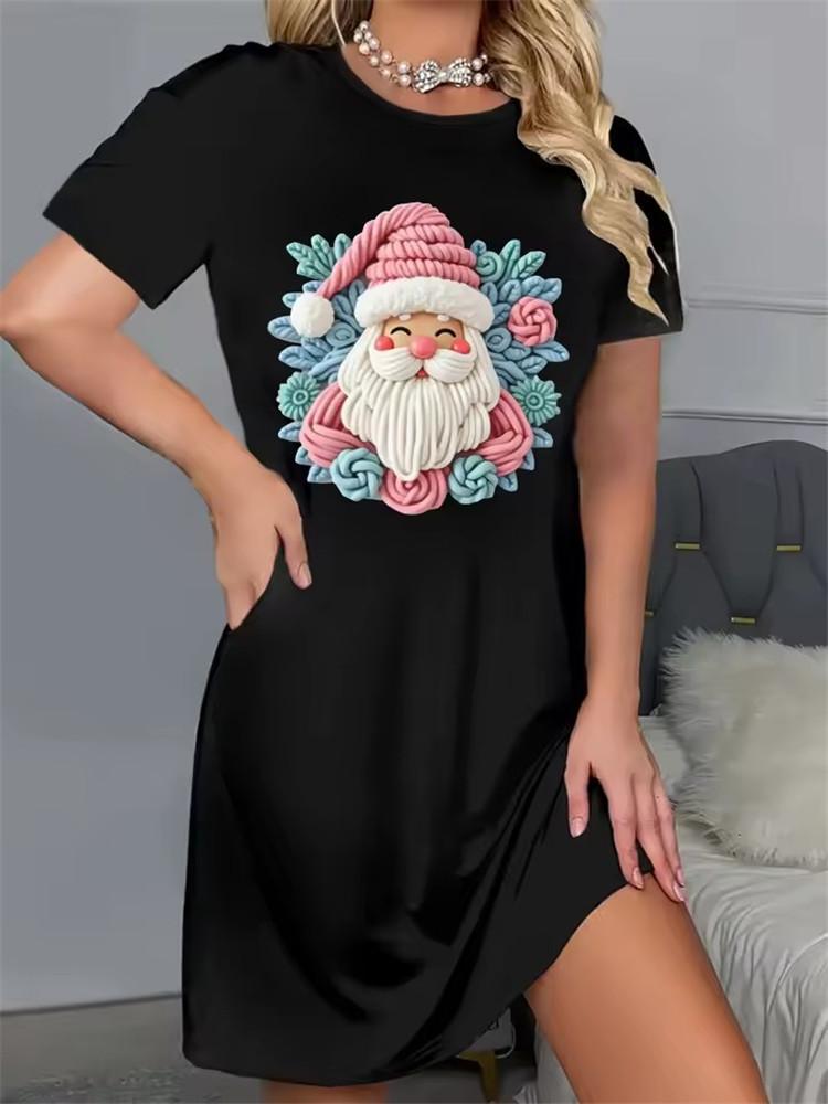 Christmas Cute Cats Print Dresses For Women 2025 Summer Fashion X-Mas Snowflake Clothing Casual Short Sleeve Loose A-Line Dress