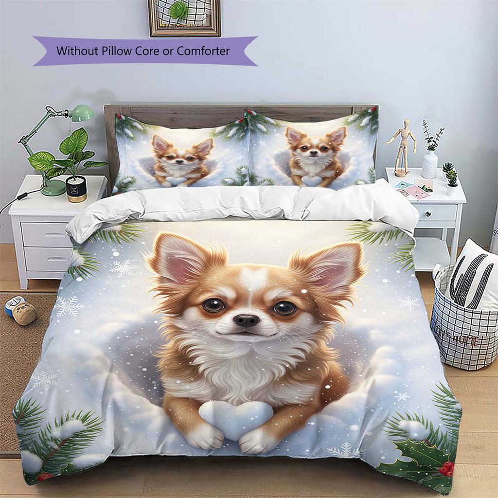 Cute animalsinthesnow Pattern Bedding Quilt Set Quilt Cover Pillowcase Home Decoration Birthday Gift (1 * duvet cover + 2 * pillowcase, without core)
