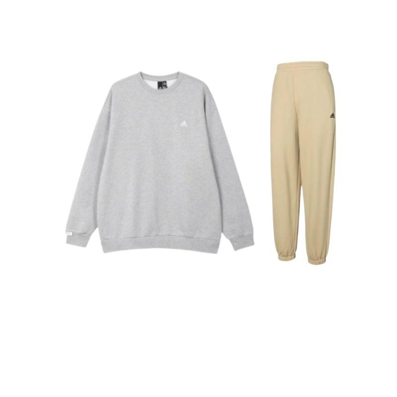 

Толстовка с логотипом Adidas Crew, однотонный флисовый толстый пуловер, свободный топ с круглым вырезом и длинными рукавами, спортивные брюки, повседневный спортивный комплект IV7609+-IV7599 XXL