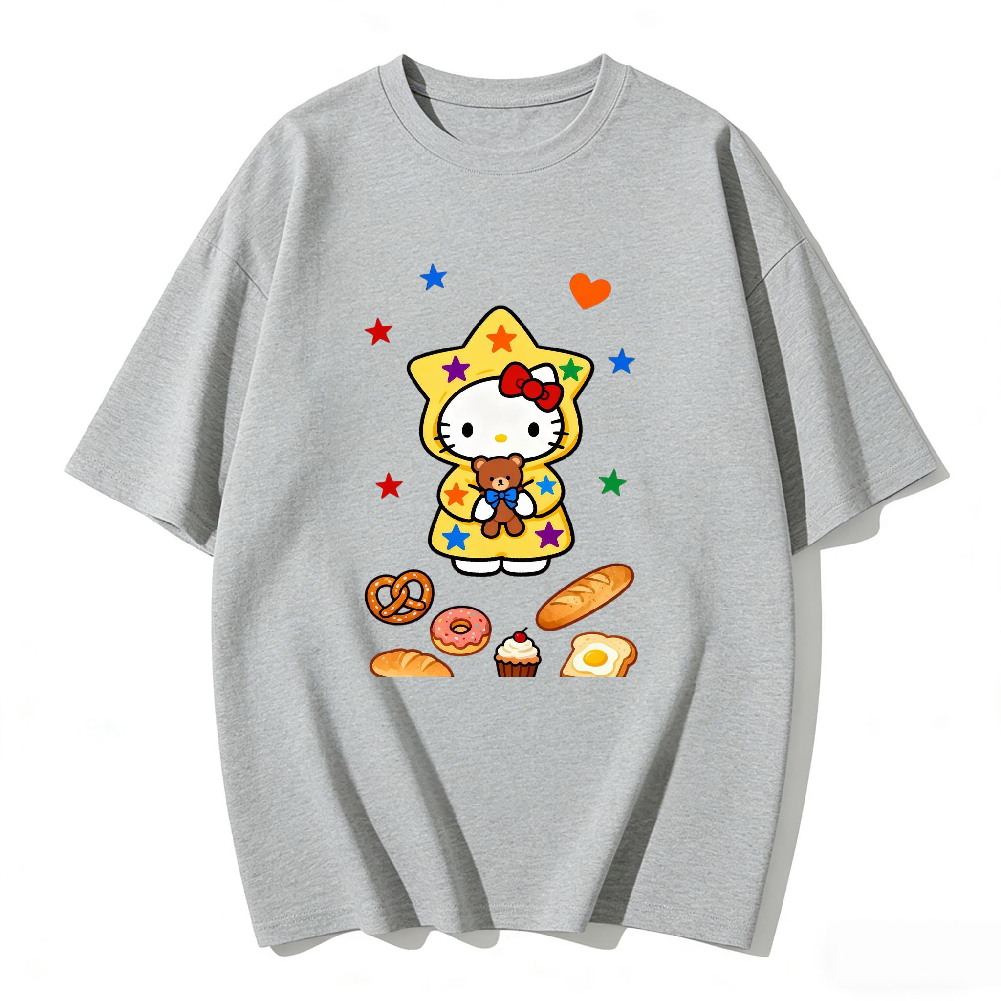 

2026 Summer Hello Kitty Cartoon Printed Short Sleeve Pure Cotton Tshirt Womens Tees Parentchild Outfit Classic Fashion Tops S