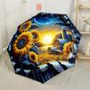 Sunflowers Breaking Through The Night Sky A Magical Farm Scene Compact Travel Automatic Umbrella With 8Rib Lightweight Allseason Women'S Umbrella For