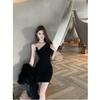 French New Spice Girls Women's Metal Buckle Slanted Shoulder Suspender Skirt Summer Dress Celebrity Sexy Hip Dress