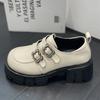 Retro lightweight thick-soled one-word buckle temperament small leather shoes women's 2024 autumn and winter new French sweet and cool loafers single