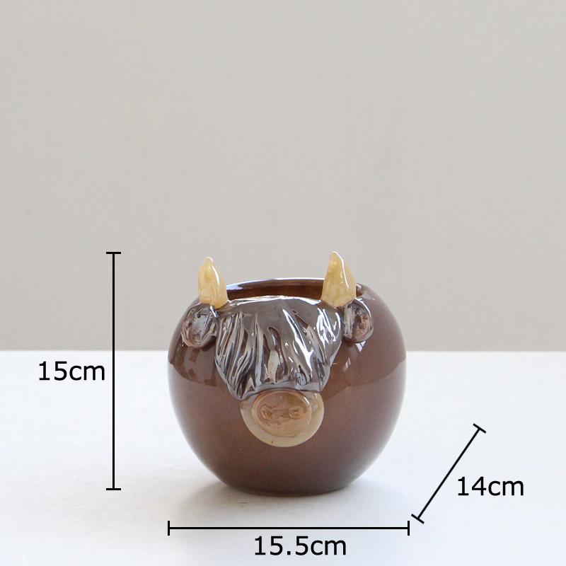 

Cute Bull Head Relief Glass Vase Creative Handicrafts Flower Pots Table Decoration Flowers Arrangement Room Aesthetic Decor