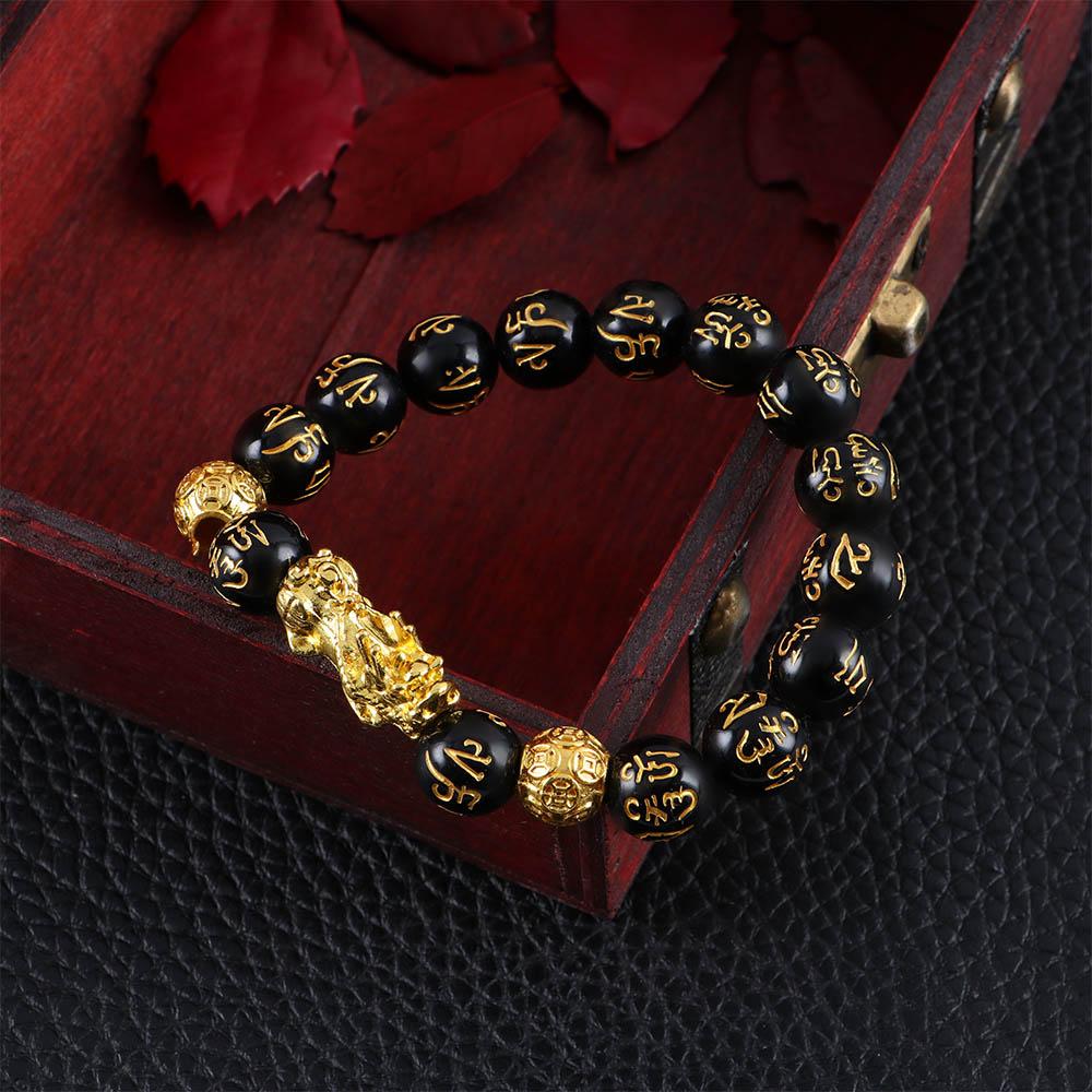 New Attract Wealth Women Pixiu Men Bracelets Obsidian Stone Beads Wristband Good Luck Bangle
