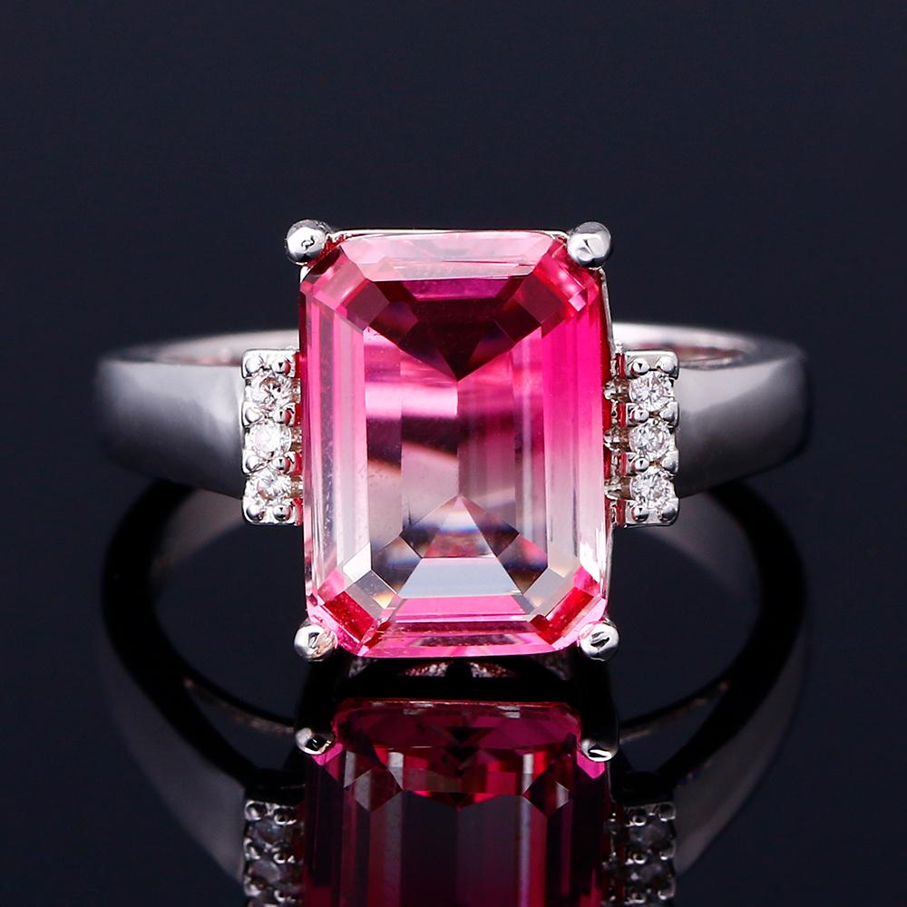 FCGJHW Multicolor Large Rectangular 10*14MM Tourmaline Craft Zircon Ring Female Engagement Wedding Party Jewelry Anniversary