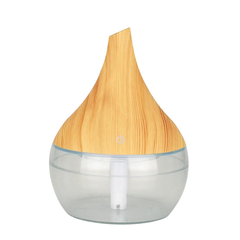 300ml Wood Grain Flat Mouth Humidifier with Touch Night Light - USB Mini Aromatherapy and Desktop Companion