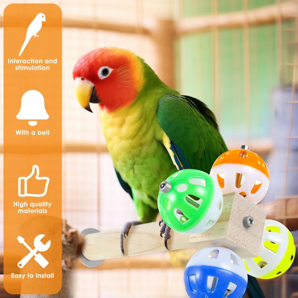 Bird Stand Perch Toy with Rotating Balls Creative Rotating Bell Balls with Perch Puzzle Bird Perch Spinner Toy Anti-Slip Bird