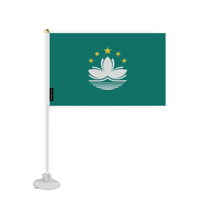 Drapeau - Macao - Mini Drapeau Ventouse - 14 X 21 Cm - Polyester - Impression Recto/Verso