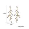 Korean Version Of Personality Creative Willow Leaf Earrings Female Small Fresh Temperament Luxury Micro -Inlaid Zircon Earrings .