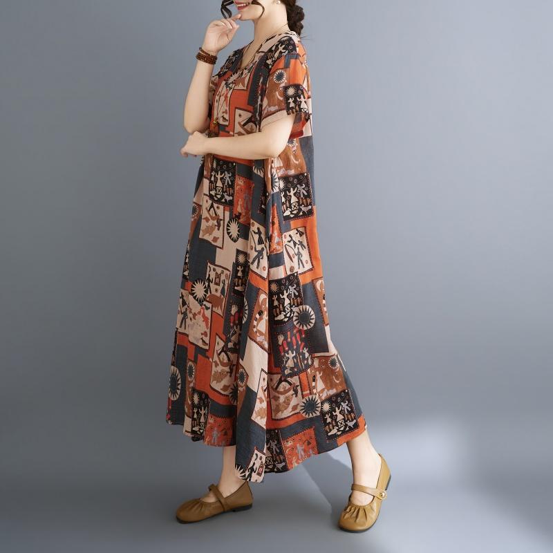 DIMANAF New 2026 Women Plus Size Summer Beach Sundress Loose Casual Maxi Lady Long Dress Floral Print Dress