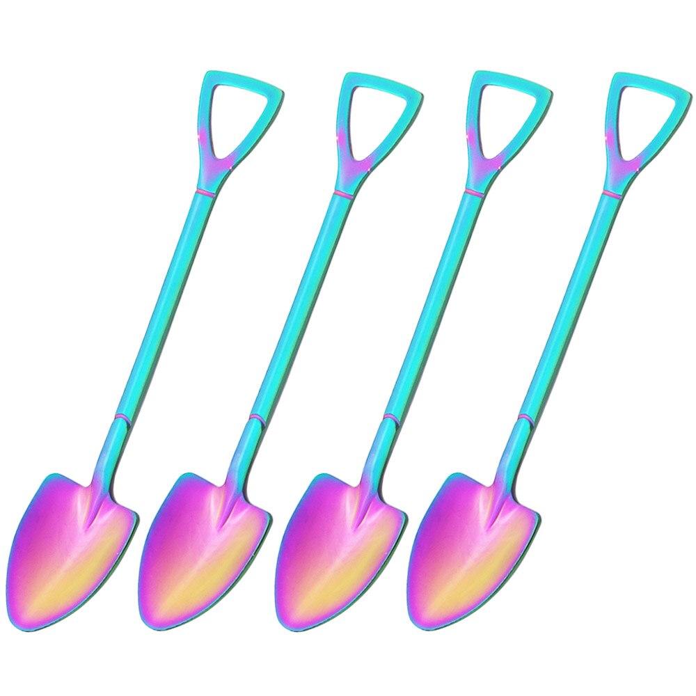 4Pcs Multicolor Dessert Coffee Spoon Cutlery Set Stainless Steel Shovel Spoon Set Ice Cream Stirring Spoon Tool Creative Teaspoon Set