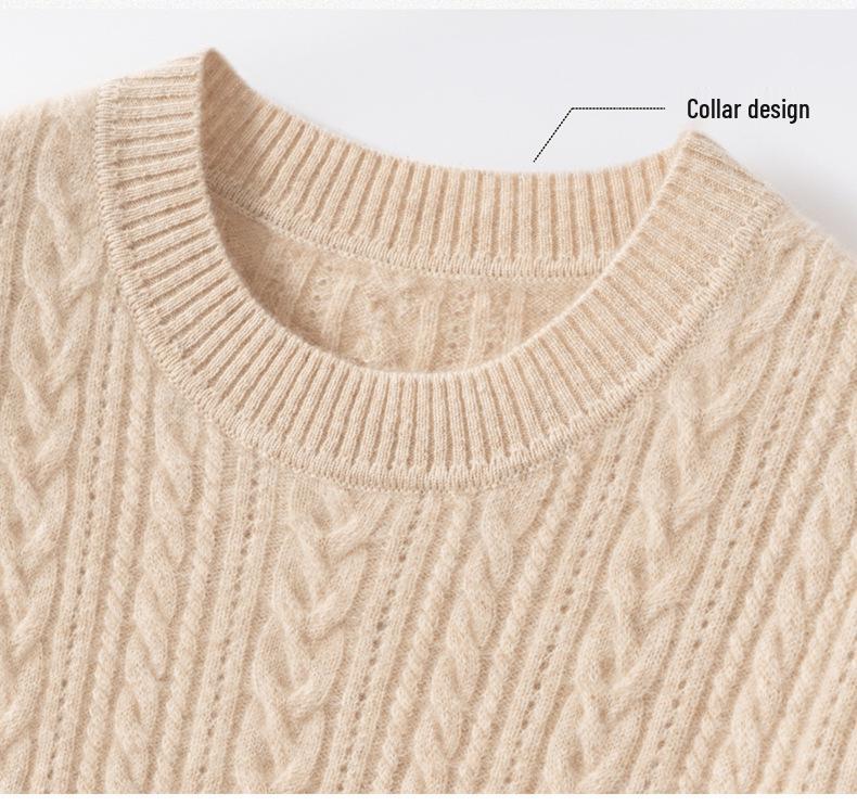 Women's 100% Pure Cashmere Cable Knit Short Sleeve Pullover Sweater