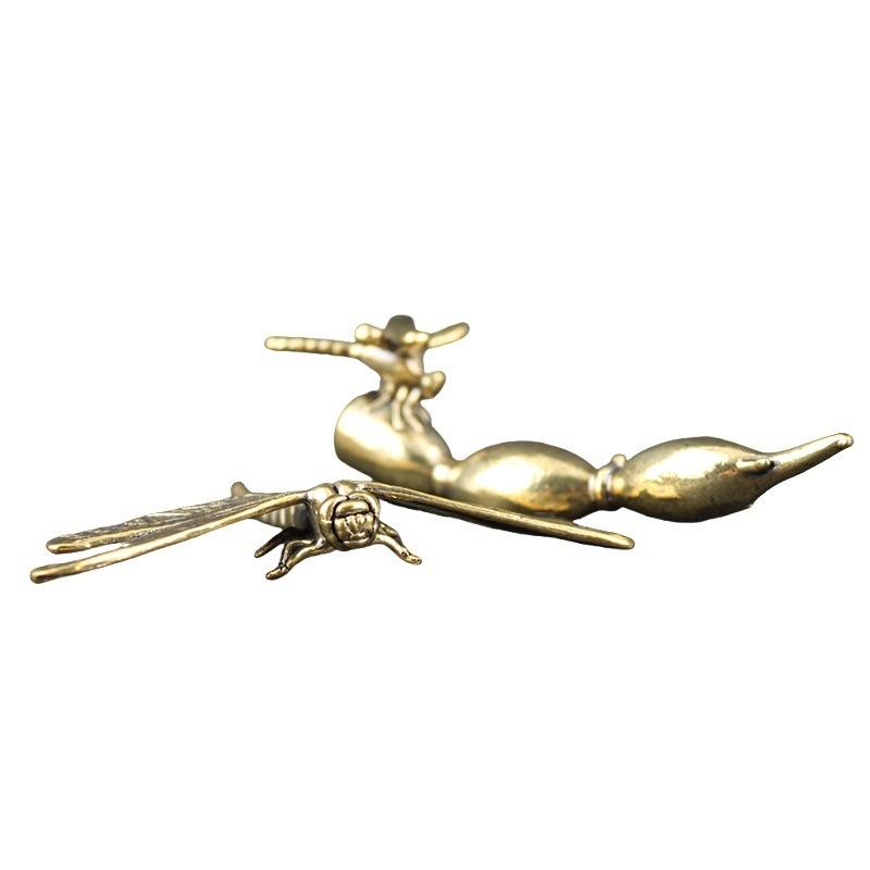 Vintage mosazná figurka vážky - Dekorace na stůl domova a kanceláře ve starožitném stylu, Kreativní čajové zvířátko pro sběratele