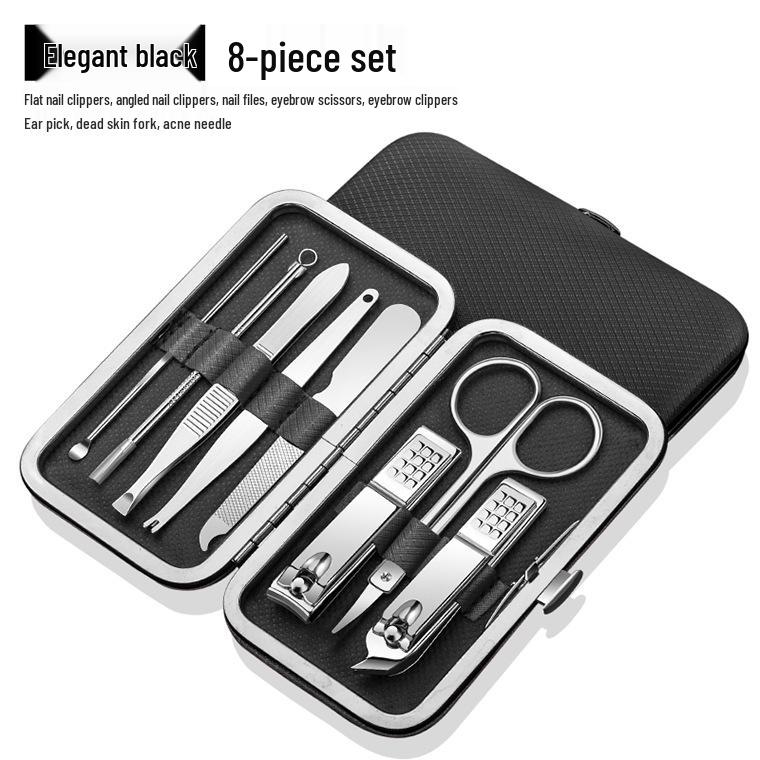 8-Piece Stainless Steel Nail Care Set: Scissors, Clippers, Ear Spoon, Eagle Beak Pliers, Oblique Pedicure Knife