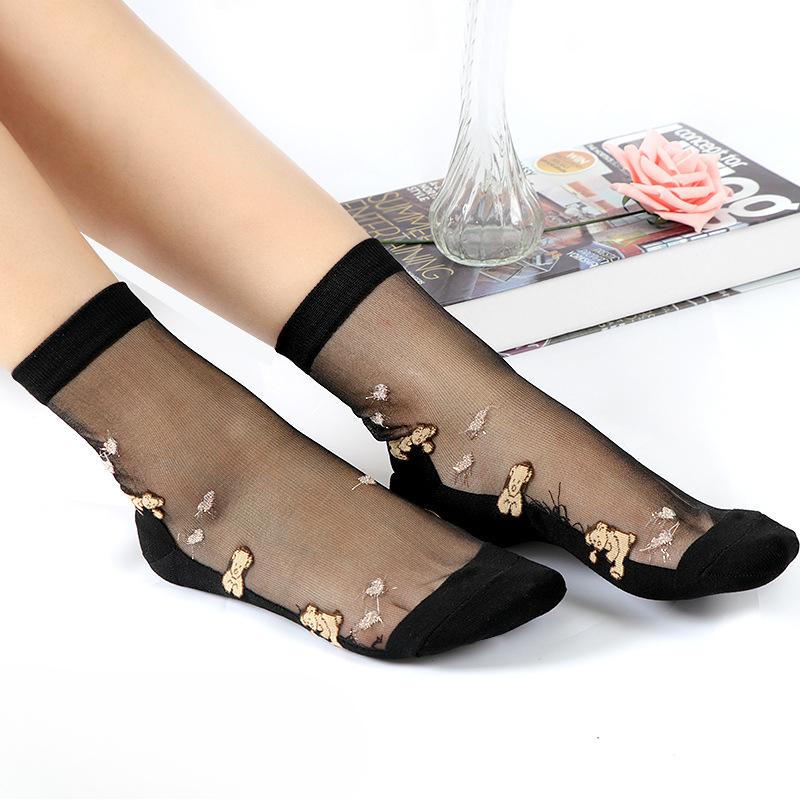 5 Pairs of Light and Breathable Cartoon Bear Mid Calf Socks for Women In Spring and Summer