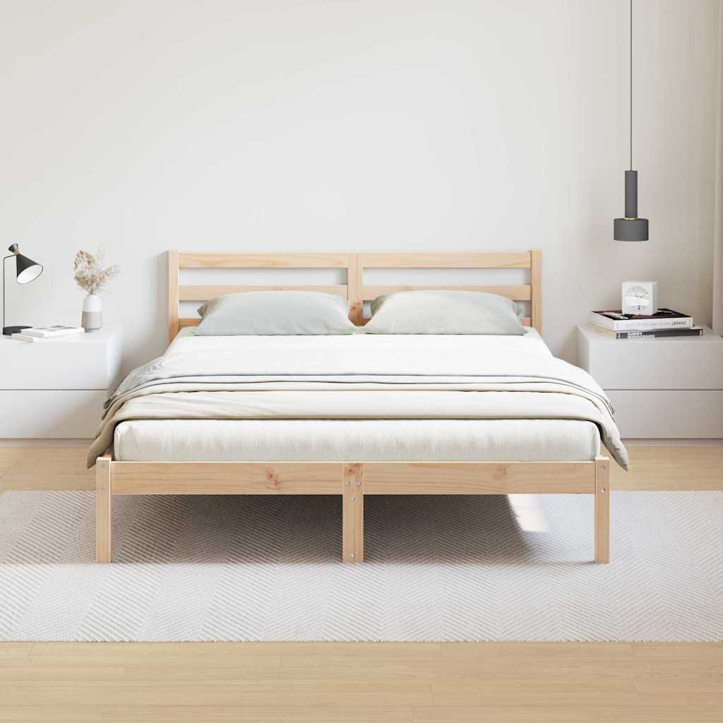 Brown Bed Frame 225.5 X 145.5 X 69.5 Cm Solid Pine Wood