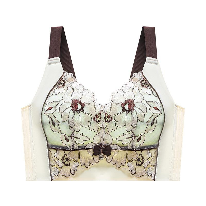 

Тонкое антипровисающее нижнее белье для женщин без стальных косточек, регулируемая грудь, большой собранный бюстгальтер 46/105D хаки