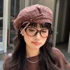 Korean Style Plaid Beret Hat Keep Warm Women Octagonal Cap Simple Women Painter Hat  All-match