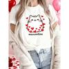 European Size Valentine's Day Limited Edition Women's T-Shirt | Cartoon Cat Heart Print Crew Neck T-Shirt, Spring/Summer Casual Short