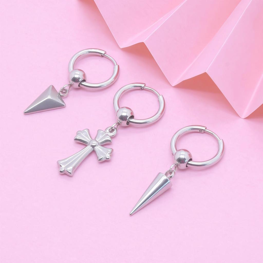 Unisex Minimalist Stainless Steel Cone Pendant Earrings