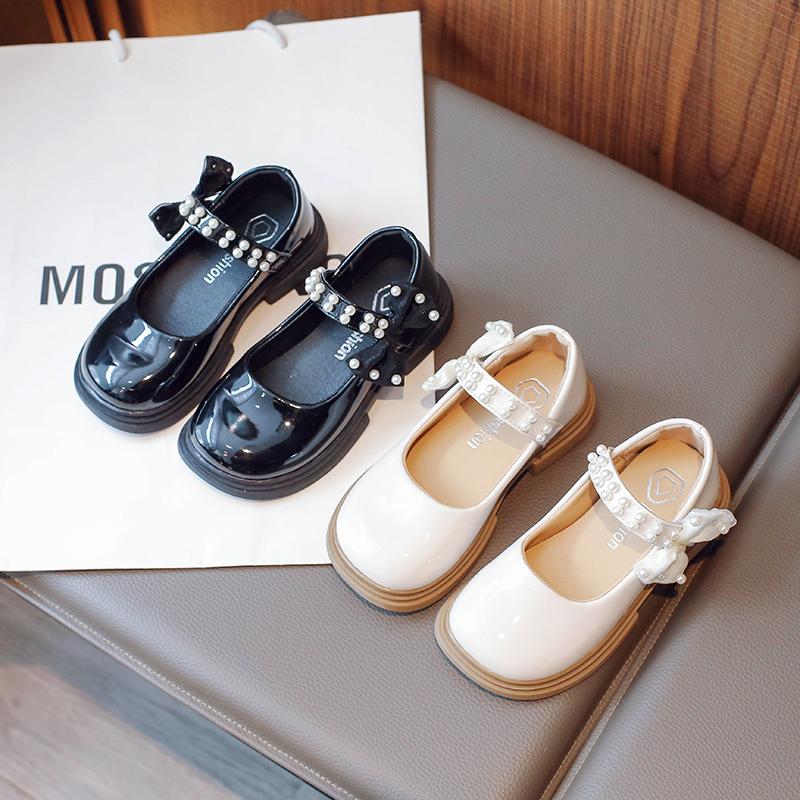 2024 New Simple Children Fashion Casual Shoes Versatile Soft Princess Shoes for Party Wedding Shows PU Pearls Cute Kids Shoes