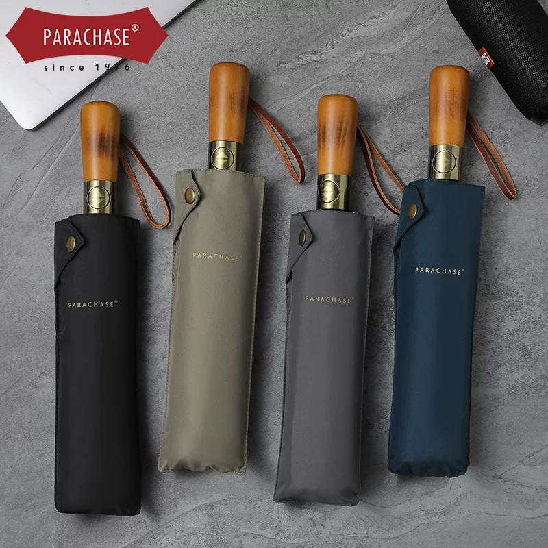 Parachase Fake Double Layer Self-opening Umbrella Glass Fiber Wind-Resistant Umbrella Double Korean Simple Solid Wood Gift Umbrella