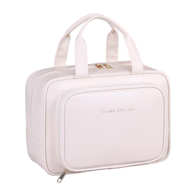 Luxury Large-Capacity Travel Cosmetic Bag with Partitioned Storage and Patch Pockets