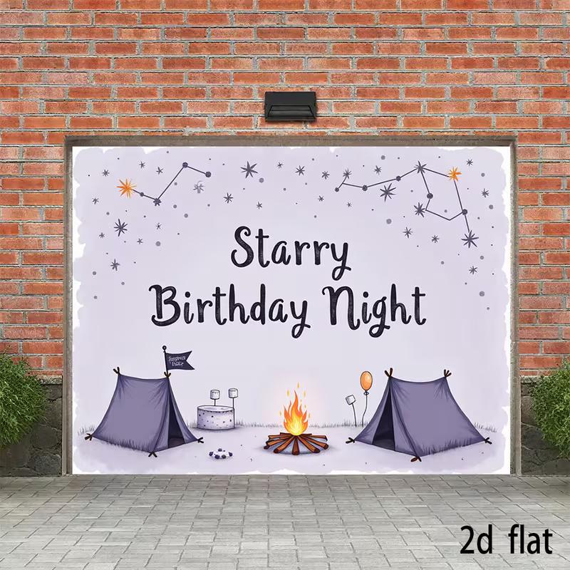 2D Lavendel Sternen Camping Geburtstag Hintergrund, Lagerfeuer Zelt Foto Hintergrund