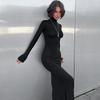 Abito Lungo da Donna con Collo Alto e Maniche Lunghe Slim Fit Vita Alta Monocolore Arricciato Bodycon Sirena 2026 Autunno Sexy Streetwear Abito Lungo fino ai Piedi