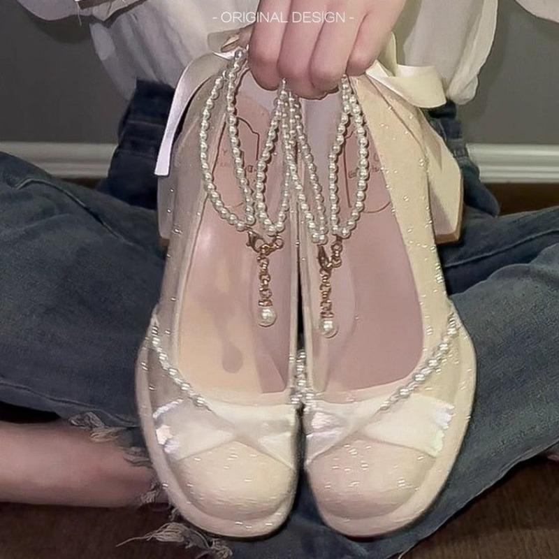 Fashion 2025 Brand Ladies Shoes Shallow Women's High Heels Fashion String Bead Dress Best Seller Comfortable Elegant Mary Jane Shoes