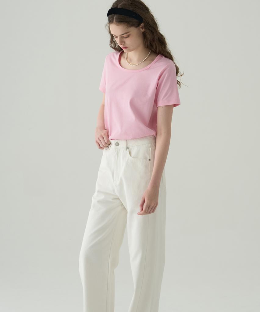 Deuloupisumeon Supima Silket U-Neck Short Sleeve T-Shirt [Pink]