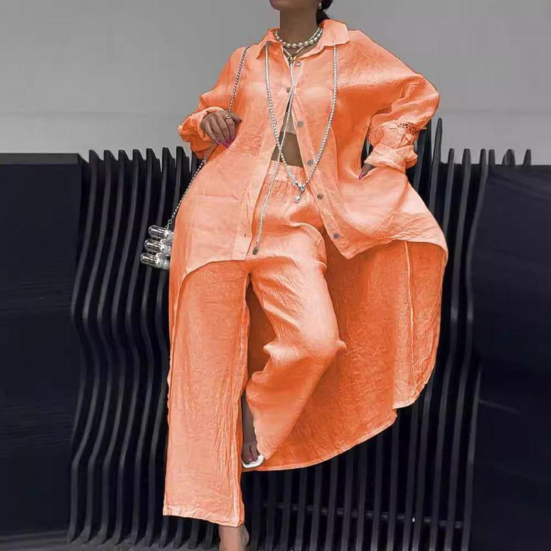 Casual Foreign Trade Irregular Hem Long Sleeve Top Pants Set Women Irtop Regular Pants Set