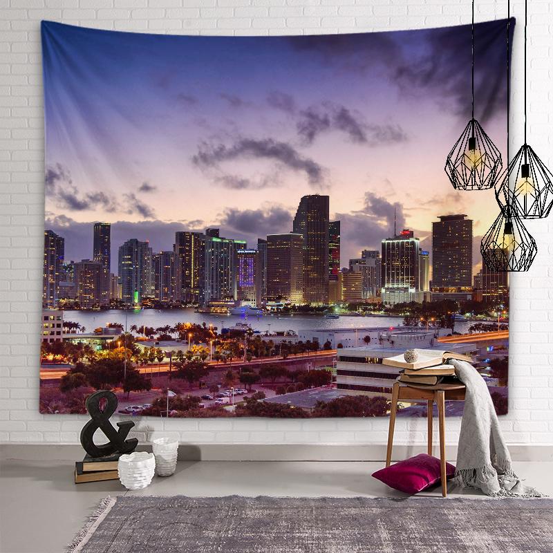 Stadt-Nachtansicht-Wandteppich, Nachtbeleuchtung, ästhetischer Wandteppich, Weltlandschaftlicher Ort, Stadtgebäude-Wandteppich, Wohnzimmer-Heimdekoration
